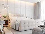Furnix Boxspringbett KLONI 180x200 cm - Polsterbett Kunstleder Doppelbett mit 2 Bettkästen, 19cm Bonell-Matratze aus Schaumstoff PUR T3042 - H3 Härtegrad Bett, Farbe Beige MA120
