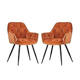 JYMTOM Esszimmerstühle mit dickem Samtstoff gepolsterter Sitz, Metallbeinen, Armlehnen und Rückenlehne Eckstuhl für Lounge Wohnzimmer(orange,2)
