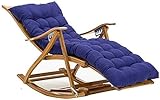 MIXMEY Loungesessel, Campingstühle, Gartenliege, klappbarer Schaukelstuhl, 6-Gang-verstellbarer Stuhl, Wohnzimmer-Sonnenliege, mit Ton-Pad (Farbe: Holz + blaues Tonnenpolster)