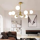 LCR Moderner Kronleuchter Magic Bean Wohnzimmer Hängeleuchte Hängeleuchte Glaskugel Hängelampe E27 Fassung Metall Weiß Molekülschirm Büro Küche Insel Schlafzimmer Esszimmer Loft,Gold,E27X8