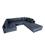 Invicta Interior Moderne XXL Wohnlandschaft Kent 303cm anthrazit grau Federkern mit Schlaffunktion Sofa inkl. Hocker und Kissen Schlafsofa Eckcouch