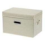 yuji 1 StüCk Waschbar Baumwolle Leinen Stoff Faltbare CD Aufbewahrung Box Faltbarer Organizer mit Deckel Aufbewahrung Korb Beige