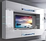 Furnitech Future 63 Schrankwand Wohnwand mit Led Beleuchtung Wandschrank Möbel Wohnzimmer Mediawand (63/HG/W/2 1B (273 cm), LED RGB (16 Farben))