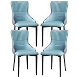 FAiruo lyf Küche Esszimmerstühle 4er Set Leder Küche Schlafzimmer Zimmer Balkon Sofa Stuhl Kohlenstoffstahl Beine Schminktisch Make-up Stuhl (Farbe: Hellblau + Grau)