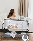 babyboat Beistellbett Baby 3 in 1 Babybett Höhenverstellbares Babybett Kippbar mit Rollen, Matratze und Aufbewahrungskorb 360°Atmungsaktive Sichtnetzseiten,0-6 Monate,Classic Grey