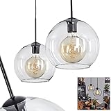HOFSTEIN Hängeleuchte Koyoto, Hängelampe aus Metall/Glas in Schwarz/Klar, Leuchte 2-flammig im Vintage/Retro Design mit Schirmen aus Glas (Ø 25 cm), Höhe max. 146,5 cm, 2 x E27, ohne Leuchtmittel