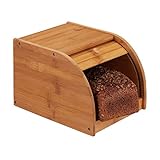 Relaxdays Brotkasten Bambus, rollbare Frontklappe, aromadichte Brotaufbewahrung, Rollbrotkasten, HBT: 18x20x27 cm, natur