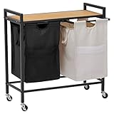 WDOIT Wäschekorb, 93 l ausziehbarer Wäschekorb mit 2 abnehmbaren Beuteln, rollender Wäschewagen auf Rädern mit abnehmbaren Taschen und Griff, Wäschesortierer, Regal, 2 x 46 l