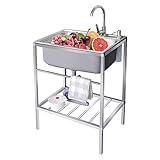 Gewerbliche Edelstahlspüle, Freistehende Einzelbecken Spülbecken, Küchenspüle, für den Innen- und Außenbereich, Garagen, Gartengrill usw, 60 x 45 cm (Color : Cold Tap)