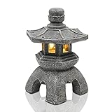 Yeomoo Solar Pagode Garten Deko für Draußen – Pagode Solar Laterne Gartenfiguren Zen Garten Japanische deko für Wohnzimmer Balkon Terrasse Geschenke für Frauen Mama Wasserdicht Solarlampe Garten Grau