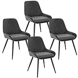 ELIGHTRY 4 Stücke Esszimmerstühle,Retro Küchenstuhl Wohnzimmerstuhl Sitzfläche aus Samt Retrostuhl mit Metallbeine Besucherstuhl Stuhl für Esszimmer Wohnzimmer Küche Dunkelgrau