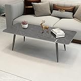 SORVA Rechteckiger Couchtisch aus Schiefer, moderner Wohnzimmer-Mitteltisch mit Sinterstein-Desktop und Metallbeinen, Sofatisch, Konsolentisch, verstellbare Fußpolster, Teetisch für Wohnzimmer, Bü