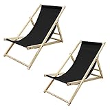 ECD Germany 2er Set Liegestuhl klappbar, Schwarz, Holz, verstellbare Rückenlehne, 3 Positionen, bis 120 kg, Sonnenliege Gartenliege Strandliege Strandstuhl Holzklappstuhl, für Garten, Balkon & Strand