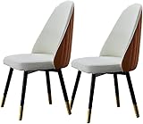 Modernes Design Esszimmerstuhl-Set mit 2 Mikrofaser-Lederstühlen, Holzbeine, Küchenstuhl, weich gepolsterter Sitz (Farbe: Beige + Kaffee)