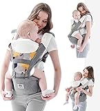 Bellababy Babytrage, All-In-One Babytrage für Neugeborene ab Geburt, Babys & Kleinkinder (0-36Monate), verstellbarer Sitz, Baby-Tragetasche 3 Trage Positionen(Grau)