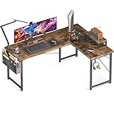 ODK Gaming Tisch, Eckschreibtisch, Gaming Schreibtisch mit Monitorablage, platzsparender Schreibtisch, einfach zu montieren, 146×120cm, Vintage Braun