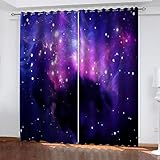 Kinderzimmer Gardinen Mit Ösen 3D Sternenhimmel Lila Galaxie Muster Verdunklungsvorhänge Thermovorhang Lichtdicht Wohnzimmer Schlafzimmer Küche Kälteschutz Fensterdekoration 2Er Set 230X234cm(HxB)