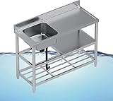 Küchenspülen für zu Hause, freistehendes Edelstahl-Spülbecken, gewerbliches Küchenspülen-Set, Außenspüle, Einzelbecken mit Kalt- und Warmwasserleitung, Wäschespüle für Hinterhof, Garage, Res