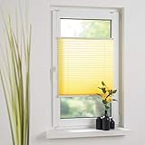 Liedeco® Plissee verspannt mit Klemmträger / 90 x 150 cm Lemon Yellow (gelb) (Breite x Höhe) / lichtdurchlässig Blickdicht und stufenlos verstellbar / leichte Innen-Montage ohne Bohren