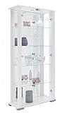 DisplayCabinetsUK Home Stella Glas Vitrine Abschließbar Breit Boden Stehend mit Spiegel Rückseite, Licht, 4 Böden & Lock - Schwarz Oder Weiß Modern weiß