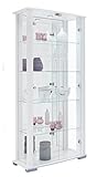 DisplayCabinetsUK Home Stella Glas Vitrine Abschließbar Breit Boden Stehend mit Spiegel Rückseite, Licht, 4 Böden & Lock - Schwarz Oder Weiß Modern weiß