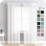 MRTREES Gardinen weiß transparent kräuselband Stores Gardinen kurz 225X140cm (HXB) Schlaufenschals 2er Set Vorhänge in Leinenoptik für Wohnzimmer Schlafzimmer Mädchen Jugend Curtains