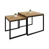 Lumarc Modena, 2er Set Couchtische handgefertigt aus Massivholz Eiche geölt im Industrial Minimalistisch Design, Quadratisch, 50x50x43 cm / 40x40x38 cm