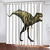BONDIJ Blickdichte Vorhänge 3D Grünes Tier Stegosaurus Muster Verdunkelungs Gardinen, Schlafzimmer Wohnzimmer Kinderzimmer Fensterdekoration Thermovorhang Mit Ösen 214X220cm(HxB) 2Er Set
