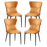 FAiruo lyf Küche Wissenschaftliches Stoff-Esszimmerstuhl-Set mit 4 modernen Küchen-Wohnzimmer-Lounge-Thekenstühlen, stabile Karbonstahl-Metallbeine (Farbe: Orange, Größe: graues Bein)