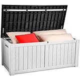 YITAHOME Gartenbox Wasserdicht, 450 Liter Groß Outdoor Garten Auflagenbox, Abschließbarem kissenbox Wetterfest Garten Aufbewahrungsbox mit Seitengriffen für Gartengeräten Poolzubehör,Schwarz & Weiß