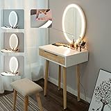 YU YUSING Schminktisch mit Beleuchtung,Frisiertisch mit LED Spiegel Schubladen, Kosmetiktisch mit gepolstertem Hocker,Kommode Make-up Tisch,Modern