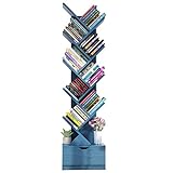 Liudan Bücherschrank Baum-Bücherregal mit Schublade, 10 Regal Rustikales blaues Bücherregal, Desktop-Bücherregale Speicherregal for CDs-Filme-Bücher Bücherregal