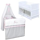 Generisch Baby Delux Babybett Komplett Set Kinderbett umbaubar zum Juniorbett 140x70 weiß Schublade Matratze Bettset mehrteilig Jack (Princess Grey Stars)