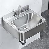 Waschbecken Waschtisch, Kommerzielles, Handwaschbecken, Mini-Wandwaschbecken aus Edelstahl, mit Abtropffläche und Wasserhahn, Allzweckspüle, Einzelbeckenspüle für Restaurant, Küche und Zuhause (Color