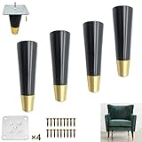 Robustes Set 4 konischen Massivholz-Möbelbeinen, Sofa-Ersatzfüße, Bettbeine, Couchtischbeine, for moderne Möbel der Mitte des Jahrhunderts, Couchtisch, Eiche, Aluminiumbasis, Schwarz Connection ( Colo