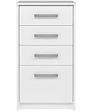 CDF Moderne Kommode Otis 4S | Farbe: Weiß | Schrank für Dokumente, Kleinigkeiten | Ideal für Wohnzimmer, Schlafzimmer, Kinderzimmer und Büro | 4 geräumige Schubladen (1 hohe und 3 niedrige)