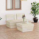BULANED 3 Teilig Gartenpalettenlounge Set Gartenmöbel Outdoormöbel Terrassenmöbel Gartensofa Outdoor Sofa Garten Terrasse Set Gartensitzgruppe imprägniert Fichtenholz