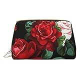 Schöne Rose Geschenk Gedruckt Make-up Tasche Reise Make-up Organizer Kosmetik Pinsel Taschen Fall Leder Make-up Fall Reißverschluss Beutel Kulturbeutel für Frauen, weiß, Einheitsgröße