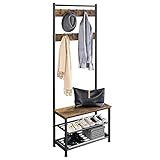 Yaheetech Garderobenständer Kleiderständer mit 3 Ablagefächer Schuhablagen mit Garderobenhaken, Höhe 184,5cm, Breite 72,5cm, Tiefe 33cm, für Schlafzimmer, Ankleide, Wohnzimmer oder Abstellraum Vintage