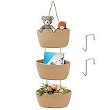 Belle Vous 3-Stufige Korb Aufbewahrung zum Aufhängen - Brauner Korb Geflochten aus Baumwollseil für Über der Tür/an der Wand - Schrank, Schlaf-, Kinder-, Wohn- & Badezimmer Aufbewahrung & Organisation