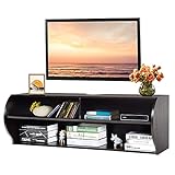 KOMFOTTEU TV Schrank mit 2 offenen Regalen & Kabellöcher, TV Ständer aus P2 & MDF, wandmontierter Fernsehschrank für Büro Schlafzimmer Wohnzimmer, 123 x 41 x 41cm(L x B x H) (Dunkelbraun)