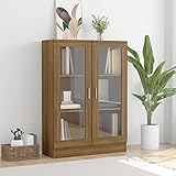 Tidyard Vitrinenschrank Bücherschrank Aktenschrank Büroschrank Vitrine Schrank Bücherregal Standvitrine Sideboard Vitrinenschränke Wohnzimmerschrank Braun Eiche-Optik 82,5x30,5x115cm Holzwerkstoff