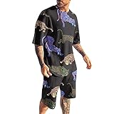 Xmiral Schnell trocknende 3D-Kurzarm-Anzugshorts für Herren Strand Tropical HawaiianSS Body Sportshorts Anzug Sportanzug Laufkleidung (Schwarz #1,Schwarz #1)