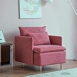 Einzelne Sofa Sessel mit Kissen, Baumwolle und Leinen gepolstert Sofa-Sessel mit Metall Metall Beine, modernes Design Sessel für Wohnzimmer Schlafzimmer Studio (Rosa)