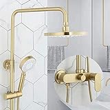 Regendusche Duschsystem Gold, ABS Regenduschkopf mit 3 Strahlarten Handbrause, Wandmontage Messing Duschsäule Duscharmatur Set mit Einhebelmischer