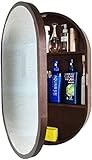 Ovaler Medizinschrank mit Holzrahmen, 3 Ebenen, Badezimmerspiegelschrank, wandmontierter Küchenschrank, Aufbewahrungsorganisator, platzsparend, perfekt für EIN kleines Badezimmer, Gold, 50 x