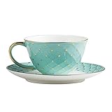 Kaffeetasse Bone China Espresso Cups - 6.1 Unze Demitasse Tassen und Untertassen Porzellan Cappuccino Cups for Latte, Kaffee, Tee, Mokka (Goldene Perlenpunkt und Linie Dekoration) Teetasse (Color : B