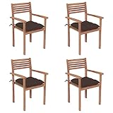 Camerina Gartenstühle 4 STK. Outdoor BalkonstüHle Garten Klappstuhl Garten StüHle Outdoor Balkonstuhl Klappbar mit Taupe Kissen Massivholz Teak