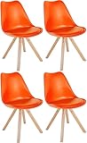 CLP 4er Set Stühle Sofia Kunststoff I Esszimmerstühle Mit Kunstledersitz und Kunststoffschale I Kunststoffstühle Mit 4-Fuß Holzgestell, Farbe:orange, Gestell Farbe:Natura (eckig)