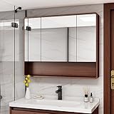 PADG Badezimmerspiegelschrank Badezimmerspiegel Mit Regal Wandschrank Aus Massivholz Weiß, Rot, (Größe: 80 cm, 90 cm, 100 cm) (Color : Red, Size : 80cm)